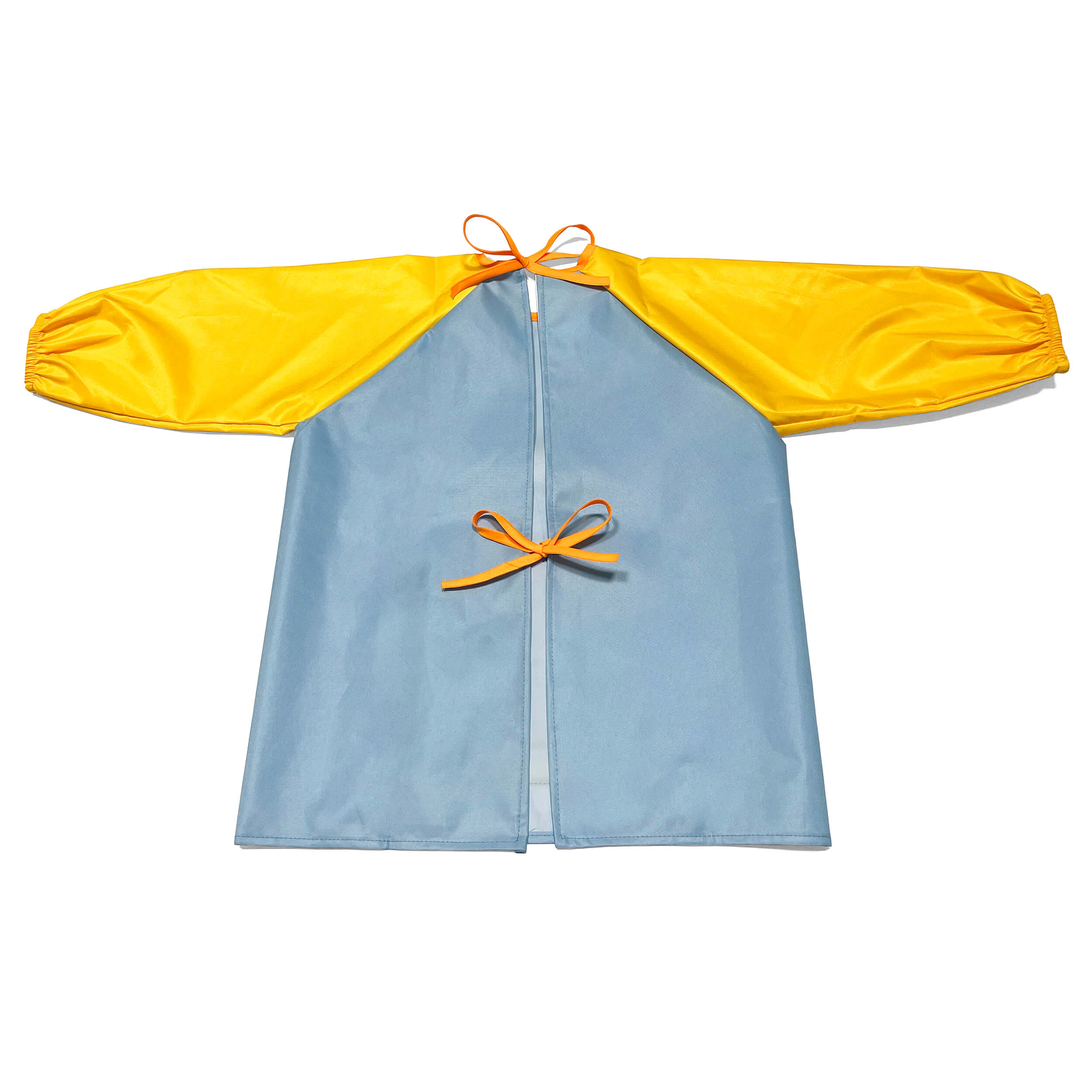 Blue and yellow elseware unplug smock on a white background