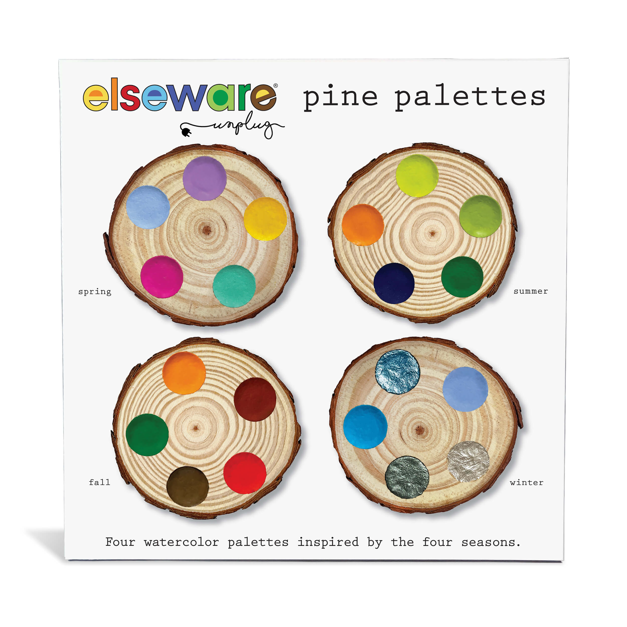 Pine Watercolor Palettes with Rustic Bark, Set of 4