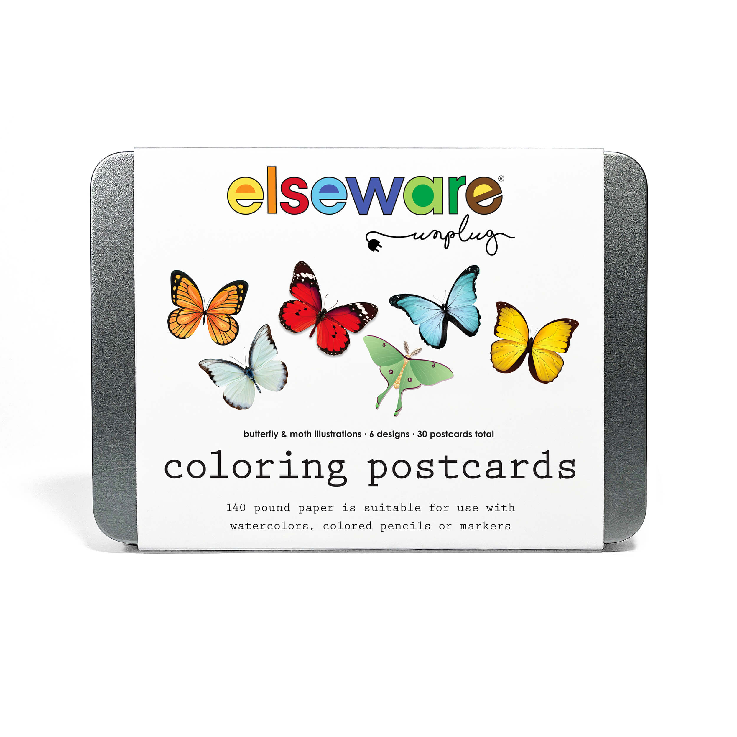 Pack of coloring postcards with butterfly illustrations on a white background