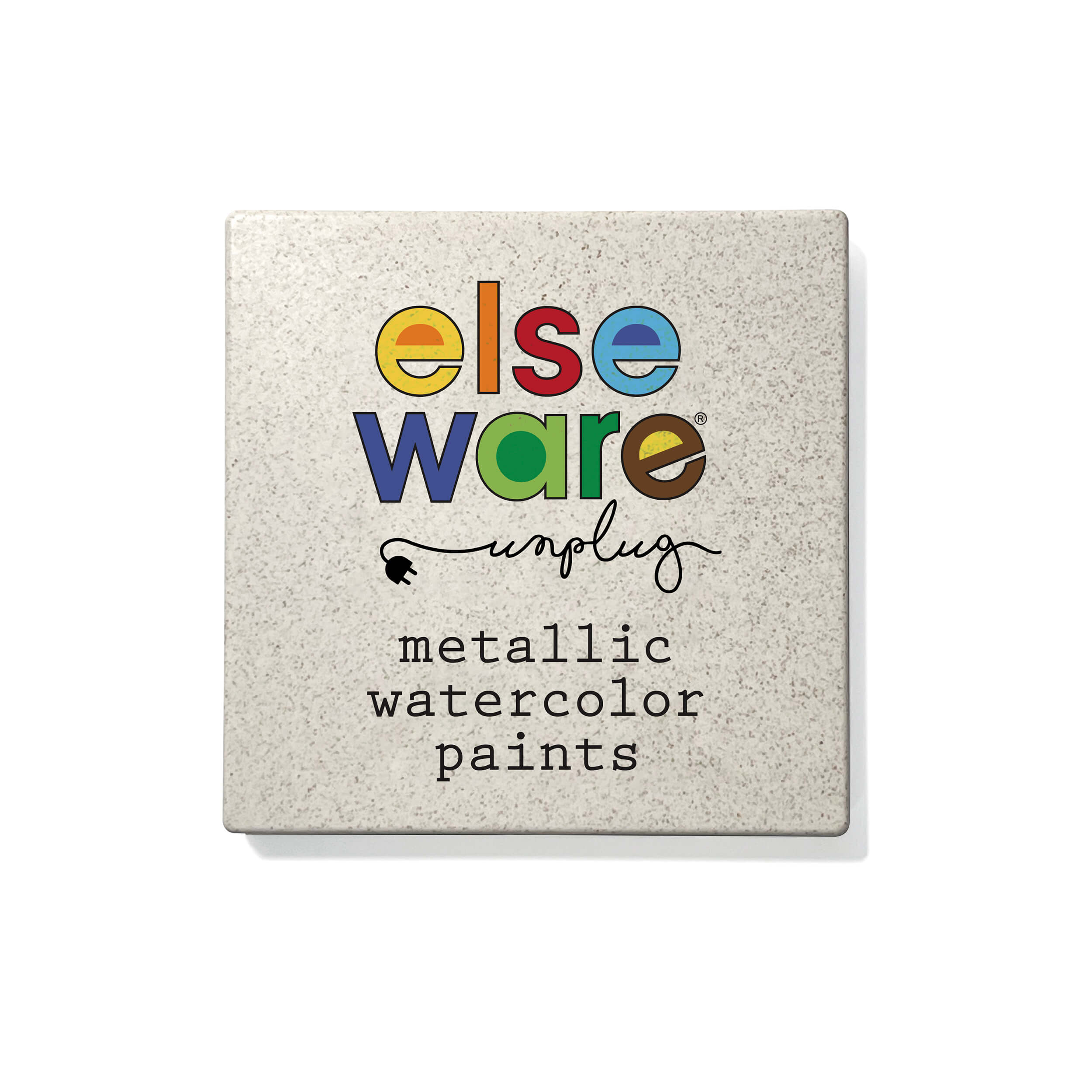 Box of Elseware metallic watercolor paints on a white background