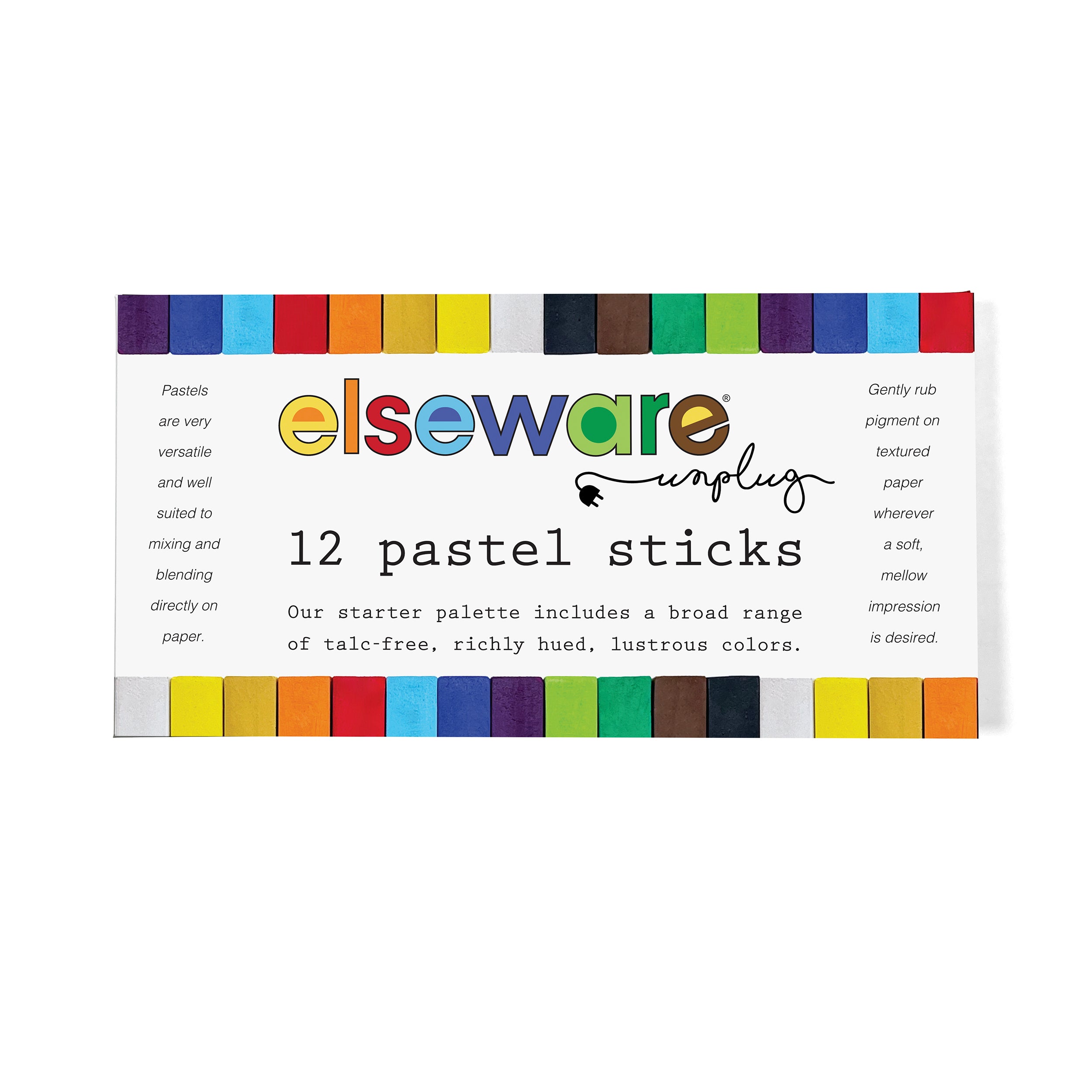 Elseware Unplug 12 pastel sticks starter palette box with rainbow border and branding on white background