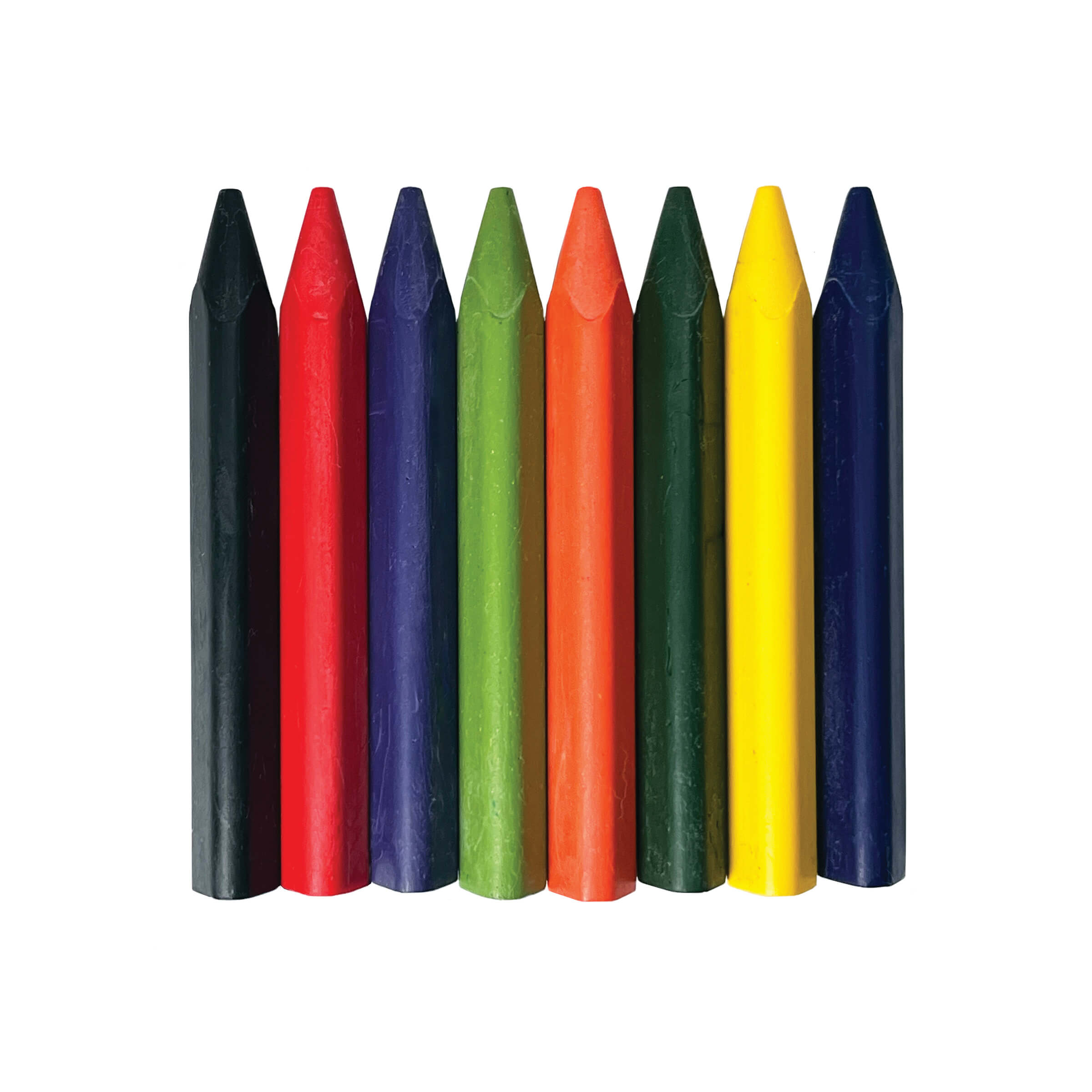 Set of eight colorful crayons on a white background elseware unplug beeswax xl crayons