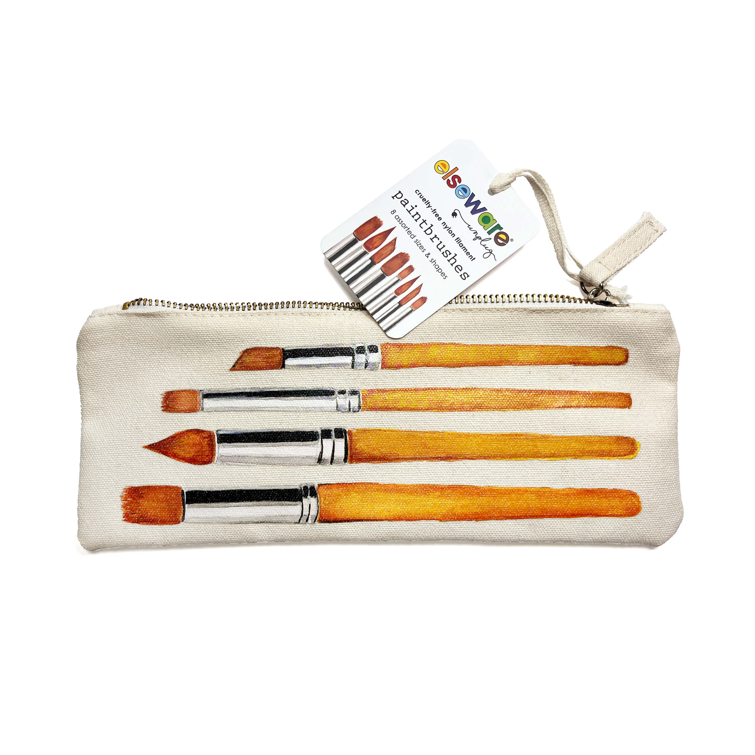 Canvas paintbrush pouch with hand-illustrated brushes from Elseware Unplug set