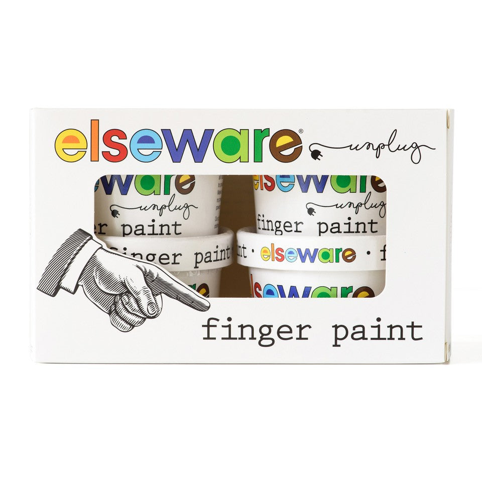 Packaging of elseware finger paint with a stylized hand pointing to the product.