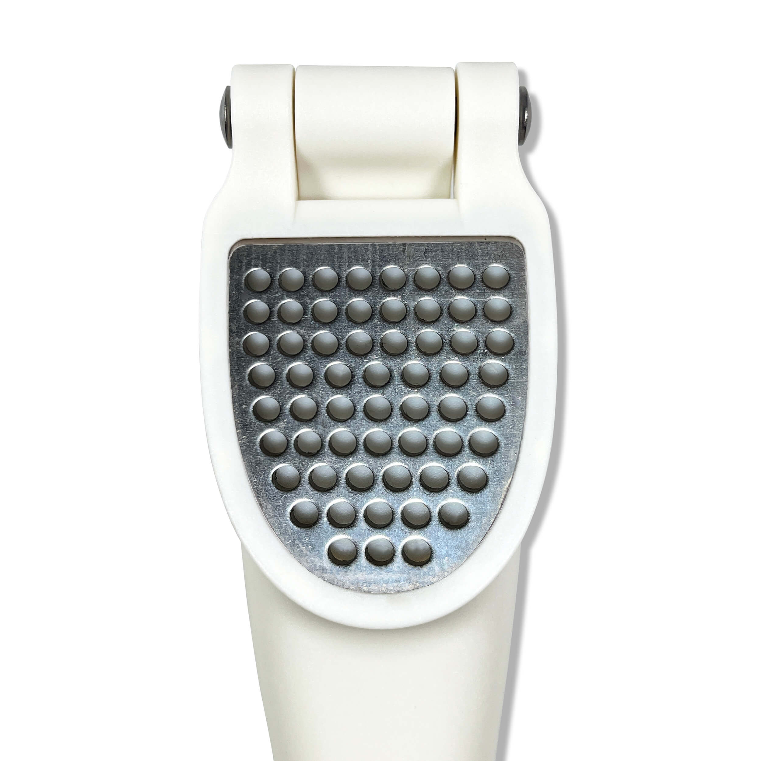 White dough press with holes on a white background