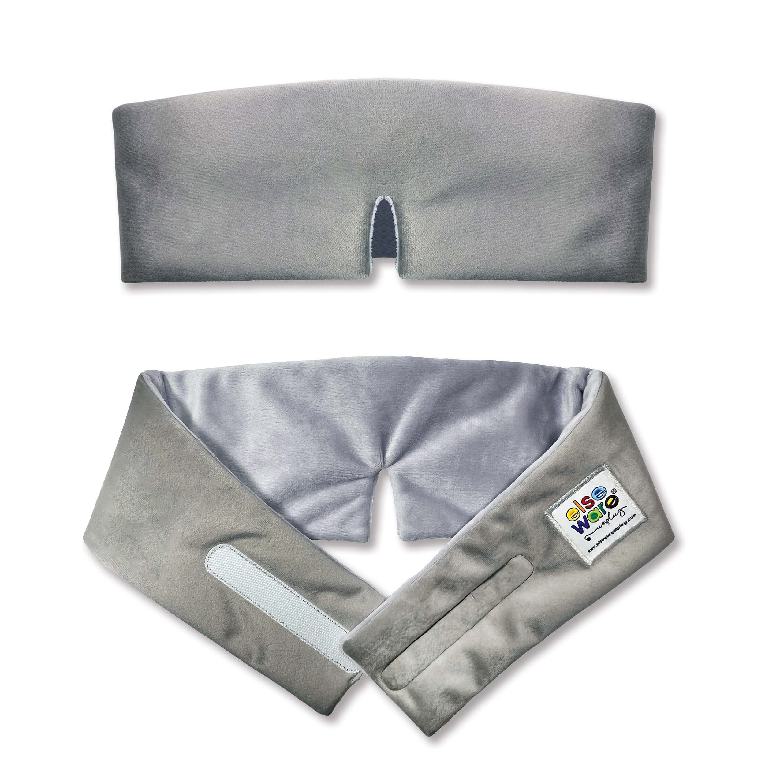 Gray eye mask with a label on a white background