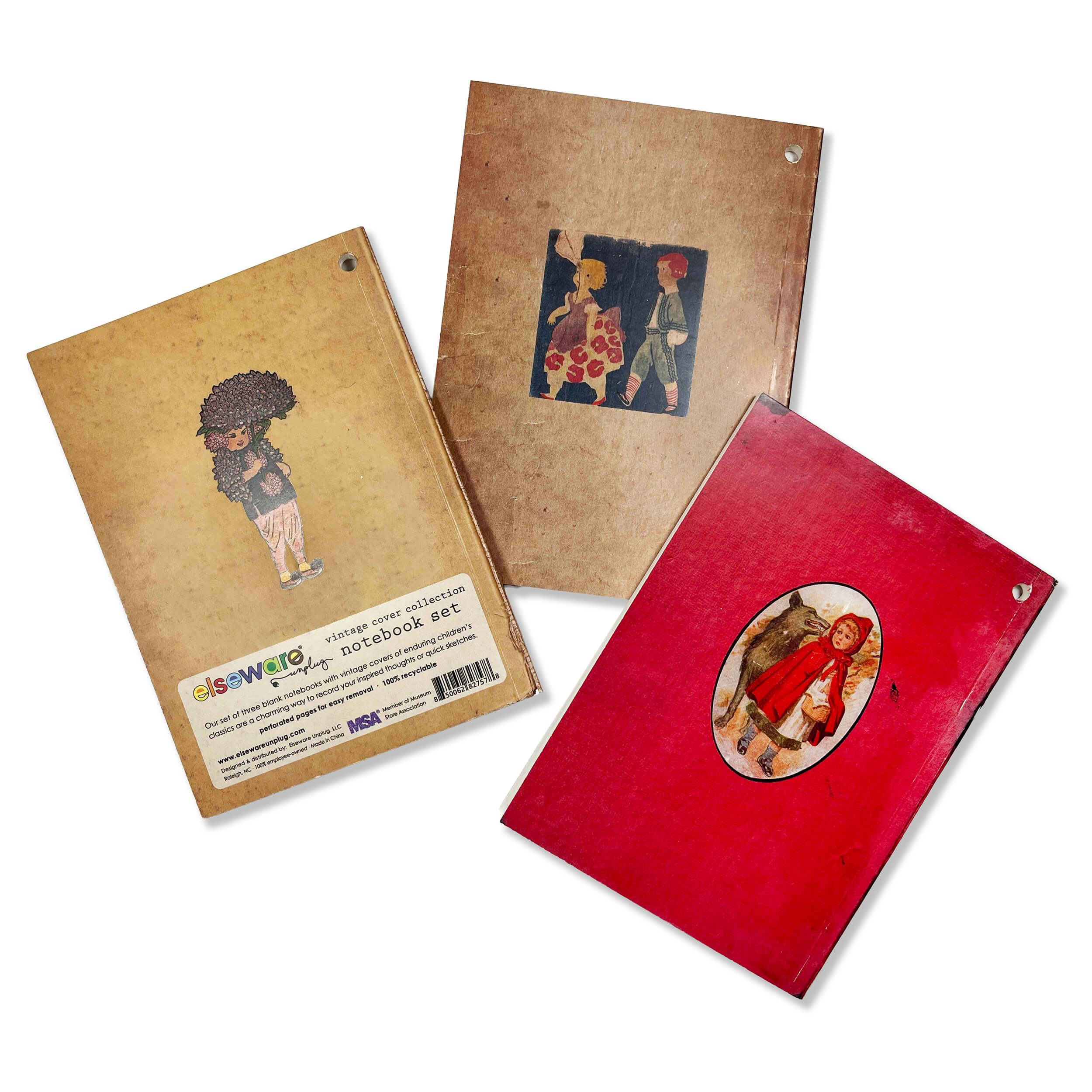Notebook Set - 3 vintage children's book covers w/metal ring