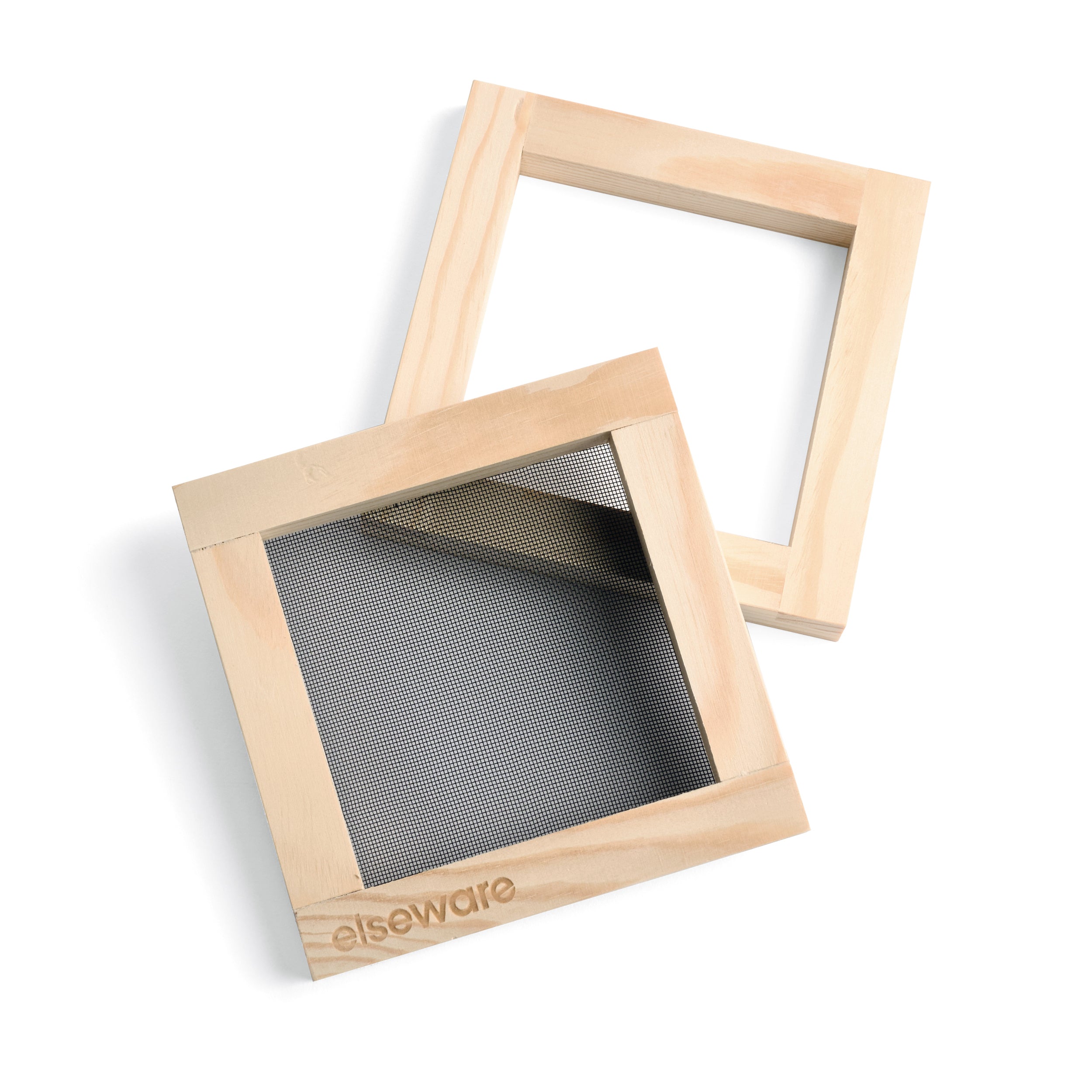 Elseware Unplug wooden mold and deckle set for handmade paper making. This eco-friendly tool is designed for crafting recycled paper, featuring a fine mesh screen to help create textured, high-quality sheets in a sustainable and creative way.