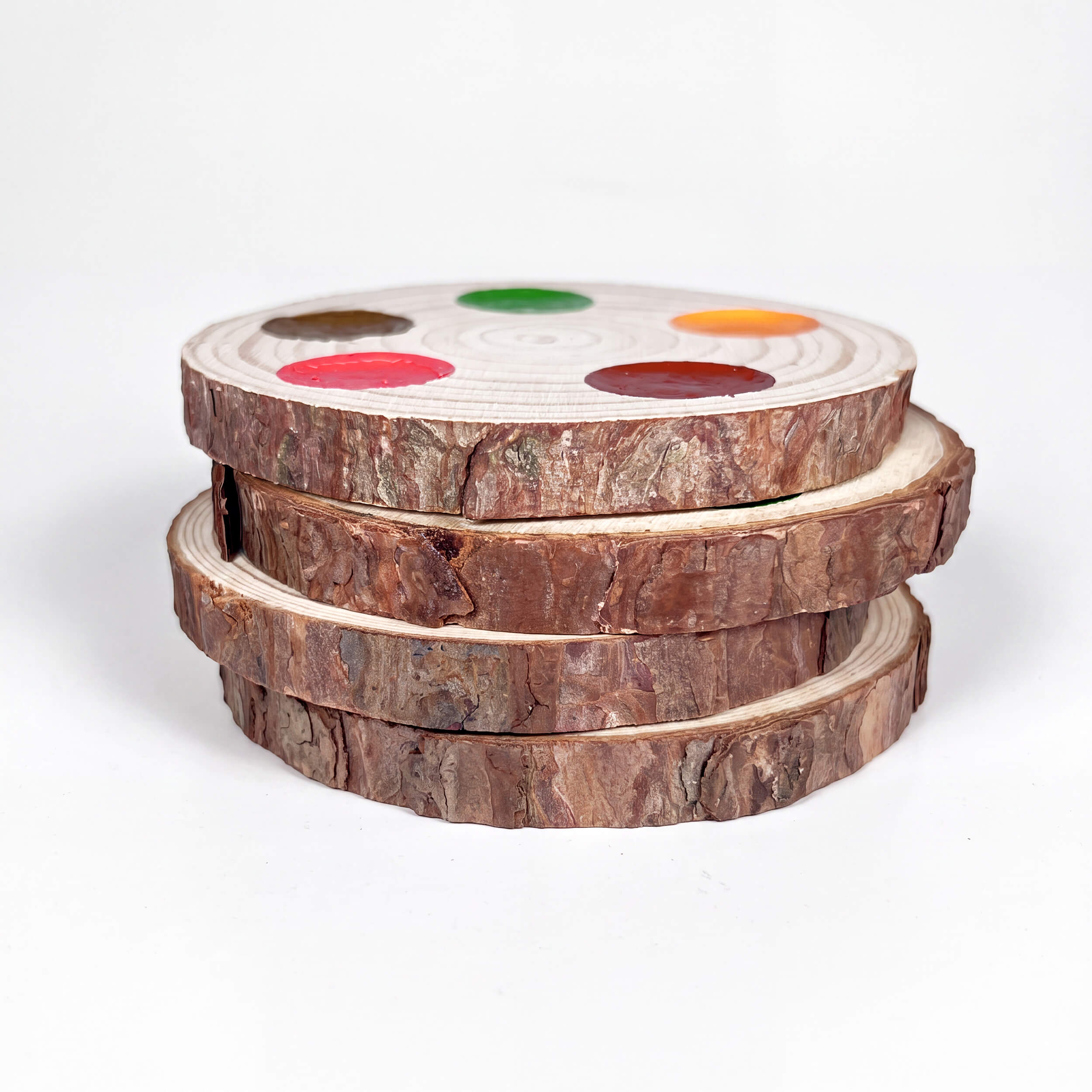 Pine Watercolor Palettes with Rustic Bark, Set of 4