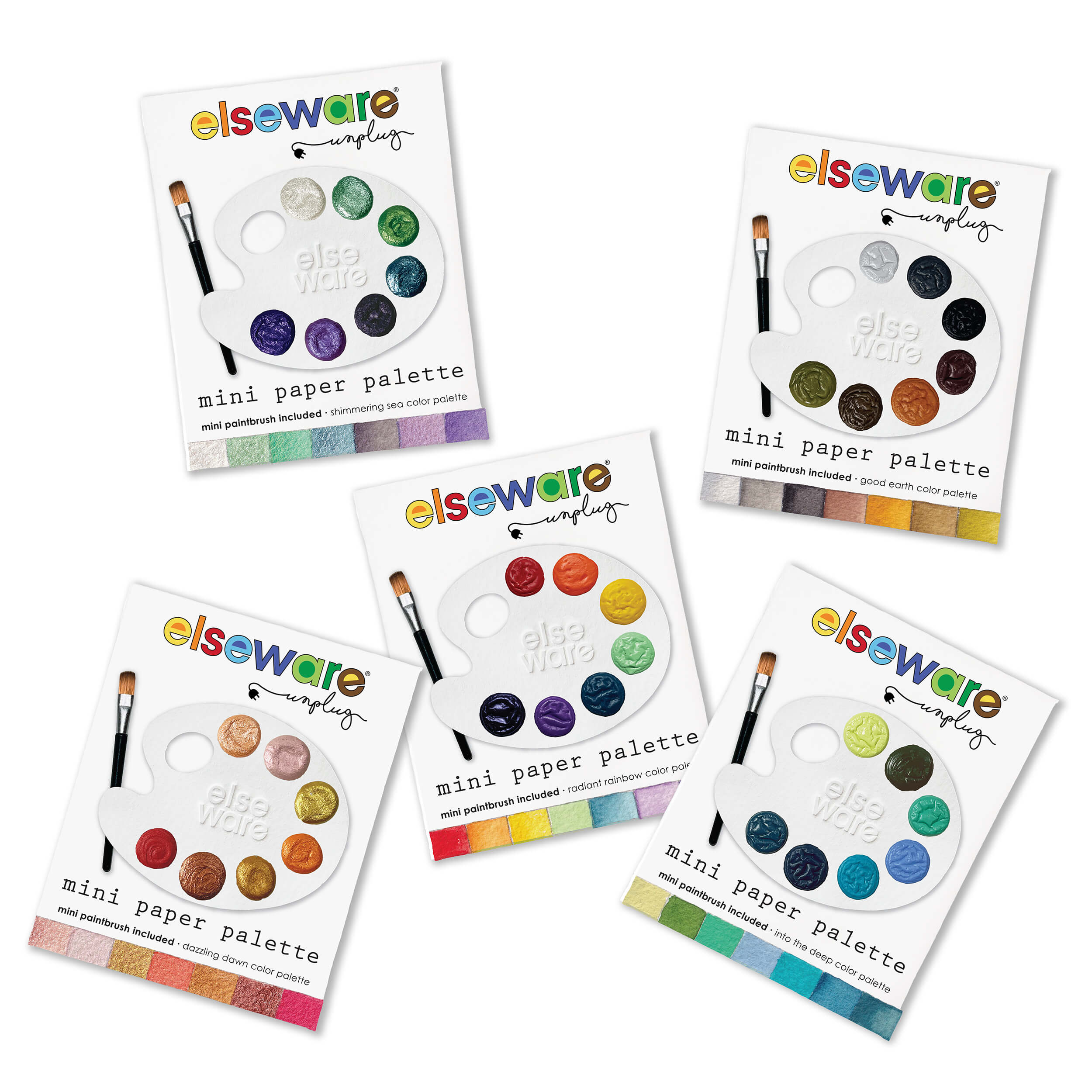 Mini Watercolor Paper Palettes - 5 Pack w/Mini Paintbrushes