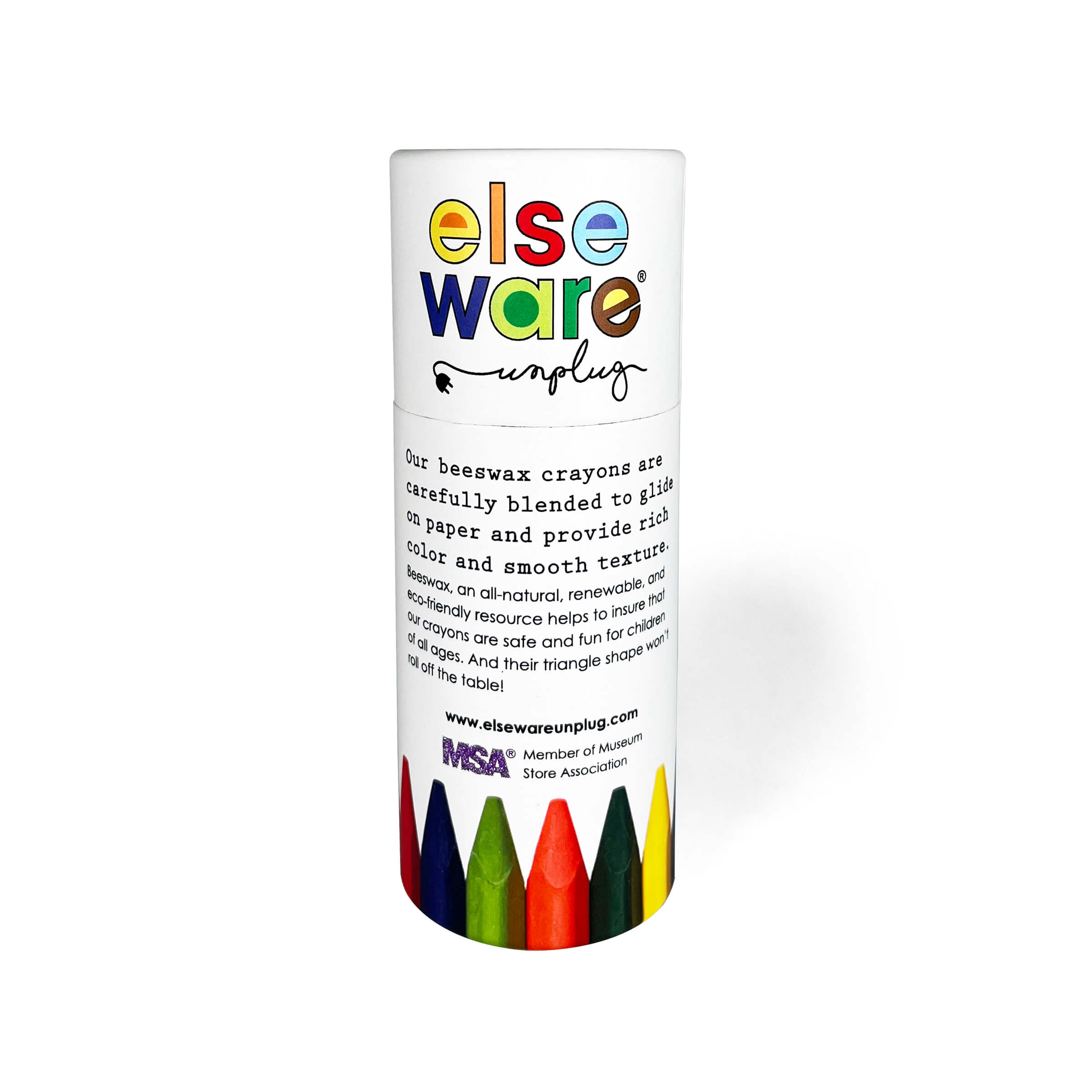Elseware Unplug extra large beeswax crayons packaging with product description and colorful crayon design