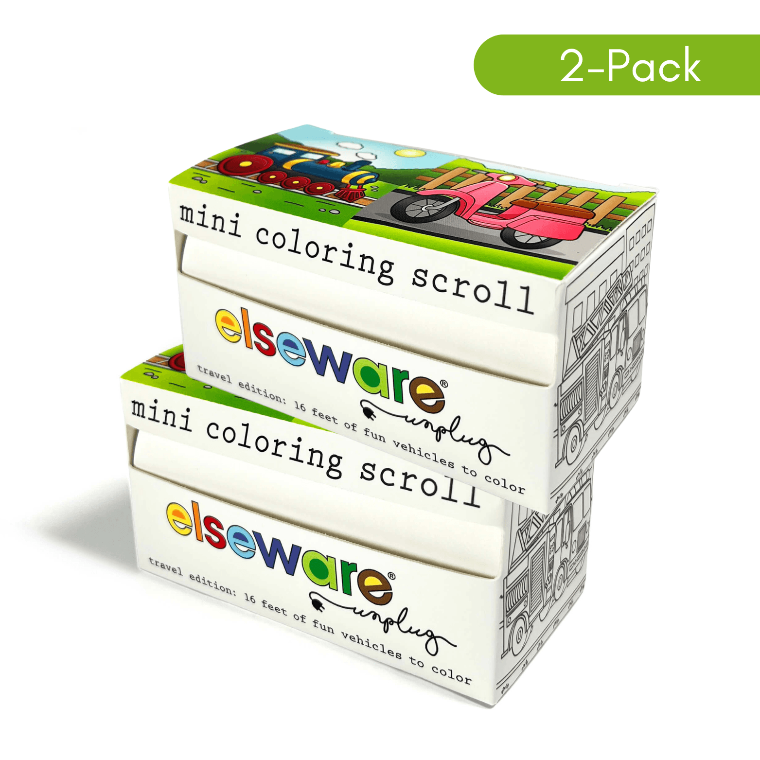 Two-pack of elseware mini coloring scroll boxes on a white background