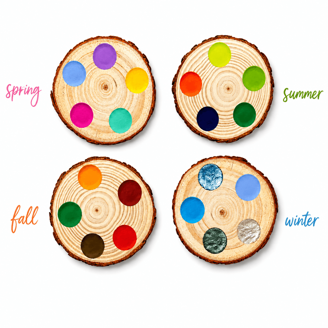 Pine Watercolor Palette with Rustic Bark - Singles