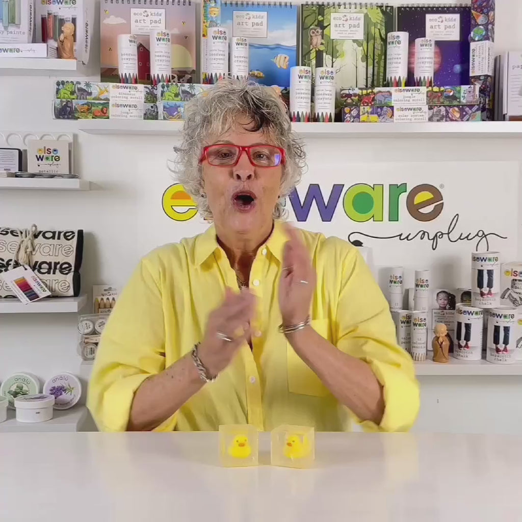 Product demo video showing the rubber ducky glycerin soap being used during bath time and revealing the surprise toy inside as the soap washes away.