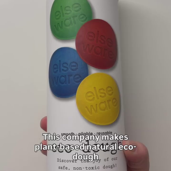 eco-dough 4-pack tutorial video showing packaging and benefits of red, blue, green, and yellow eco-dough singles