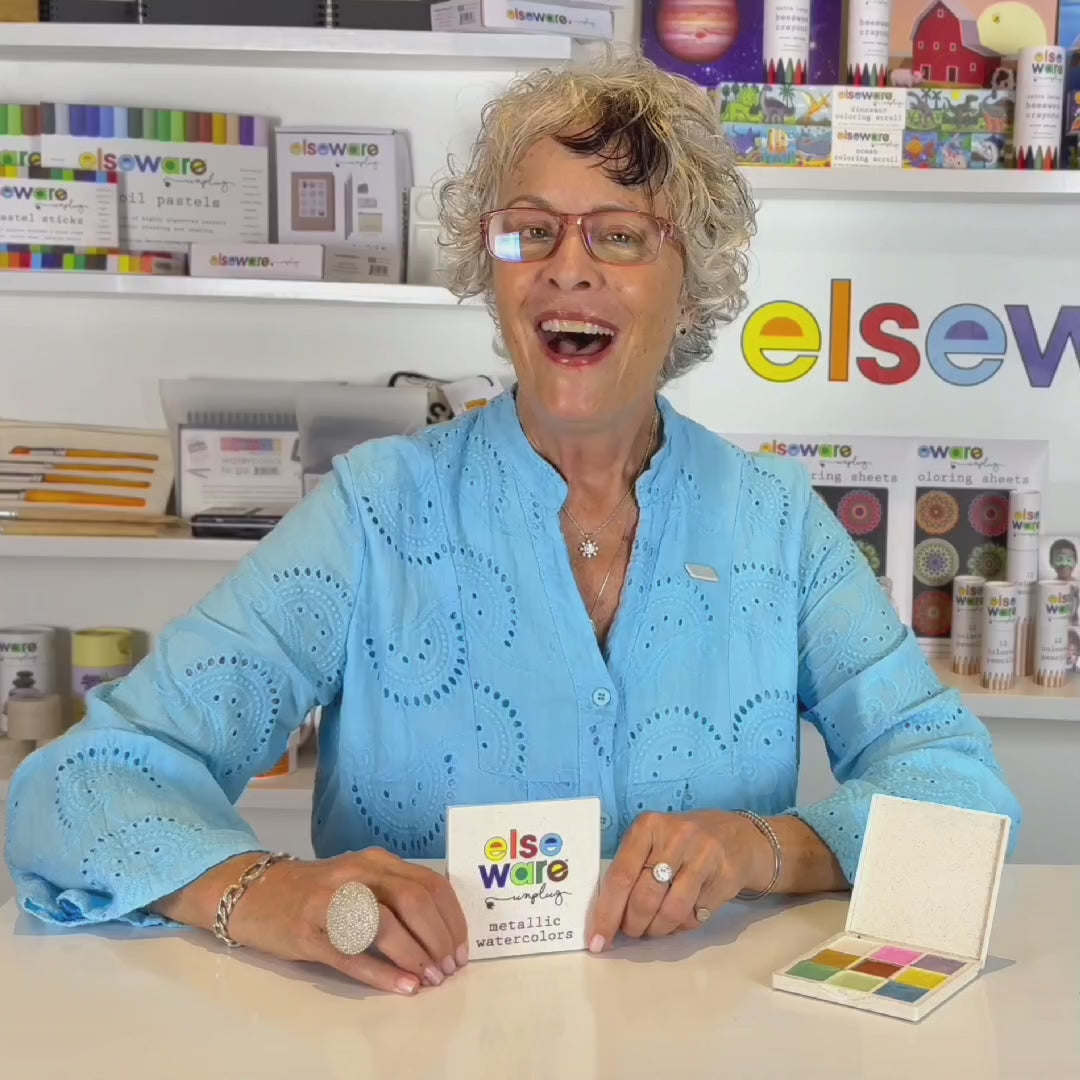 Elseware Unplug Metallic watercolors demo product video woman in blue shirt 