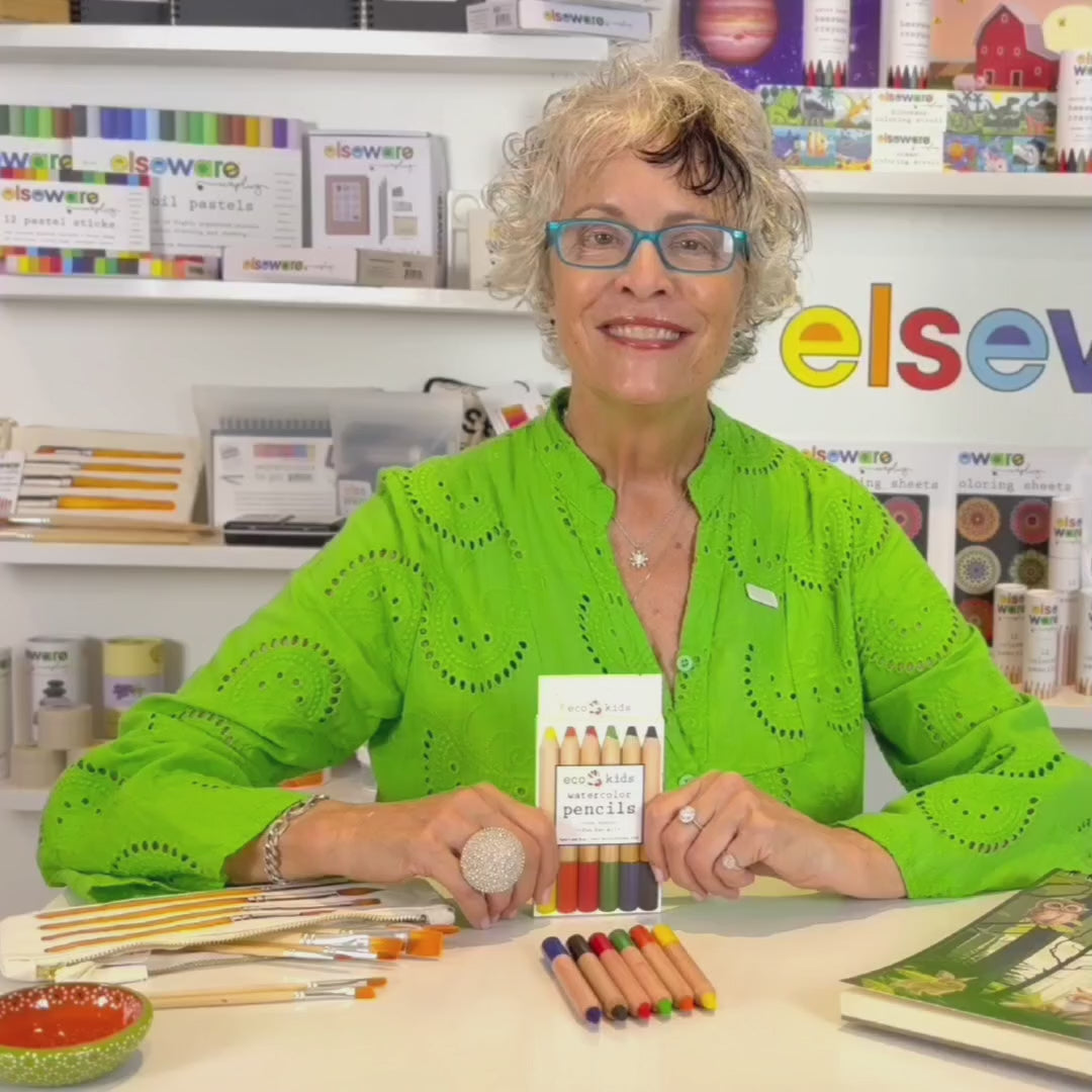 Elseware Unplug Jumbo Watercolor Pencils demo video how to woman in green shirt eco-kids