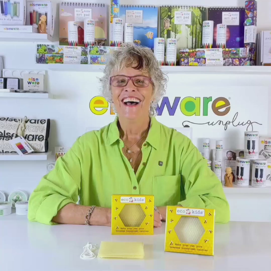 Product demo video showing how to roll natural beeswax candle sheets around wicks to make handmade 4 inch candles from the beeswax candle kit.